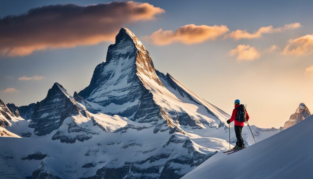 Skifahrer mit Blick auf das Matterhorn